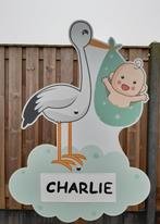 Geboortebord Ooievaar mintgroen te huur/huren Zwolle, Zo goed als nieuw, Geboortebord, Info@bezigebijtjezzz.nl, Ophalen