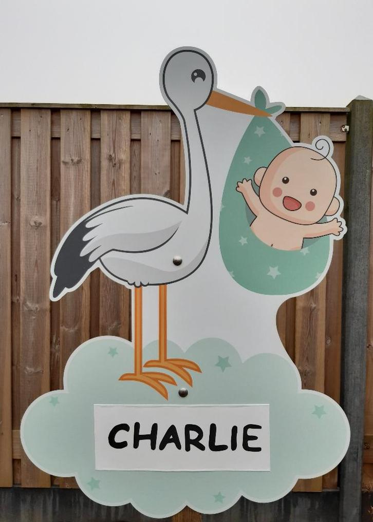 Geboortebord Ooievaar mintgroen te huur/huren Zwolle, Kinderen en Baby's, Kraamcadeaus en Geboorteborden, Zo goed als nieuw, Geboortebord