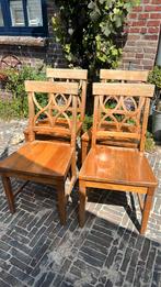 4 stevige grenen stoelen, Huis en Inrichting, Stoelen, Ophalen, Gebruikt, Bruin, Vier