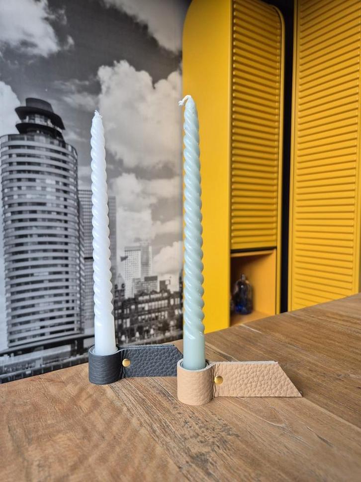 Leren kaarsenhouders Etweez, Huis en Inrichting, Woonaccessoires | Kandelaars en Kaarsen, Nieuw, Minder dan 25 cm, Overige materialen