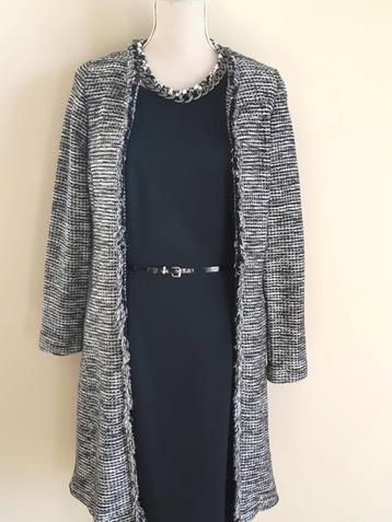 Casual lange jas/cardigan in chanelstijl zwart/wit melange beschikbaar voor biedingen