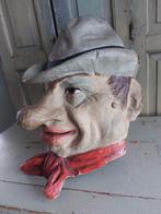 Antiek papiermache vol masker met halsdoek & hoed, Antiek en Kunst, Curiosa en Brocante, Ophalen of Verzenden