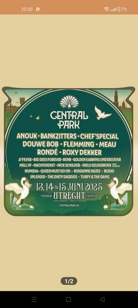 Central Park tickets VRIJDAG avond, Tickets en Kaartjes, Evenementen en Festivals, Drie personen of meer