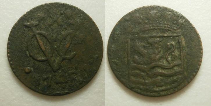 2] Zeeland VOC Duit 1748, Postzegels en Munten, Munten | Nederland, Losse munt, 1 cent, Vóór koninkrijk, Ophalen of Verzenden
