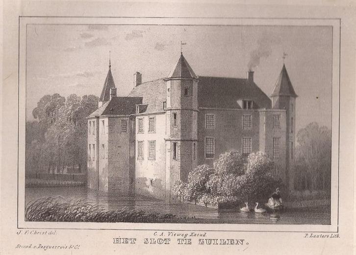 Het Slot te Zuilen - Zuylen in Utrecht Litho 1846, Antiek en Kunst, Kunst | Etsen en Gravures, Ophalen of Verzenden