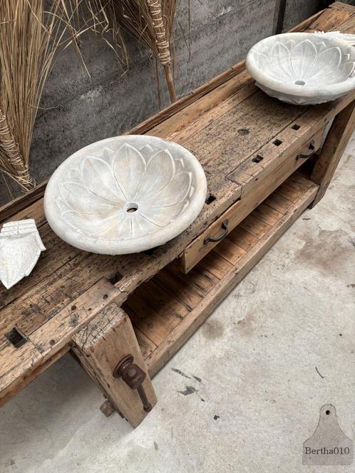 Lotus in steen set van 2 marmeren wasbakken, Huis en Inrichting, Badkamer | Badtextiel en Accessoires, Nieuw, Overige typen, Overige kleuren