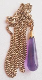 Mooie gouden ketting met hanger amethist beide 14 karaats, Met hanger, Verzenden, Zo goed als nieuw, Goud