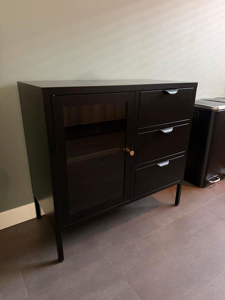 VidaXL Dressoir - Zwart Staal & Glas - 75x35x70 cm, Huis en Inrichting, Kasten | Dressoirs, Nieuw, 50 tot 100 cm, 25 tot 50 cm