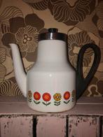 Vintage emaille koffiepot, retro, brocante, wit oranje, Ophalen of Verzenden