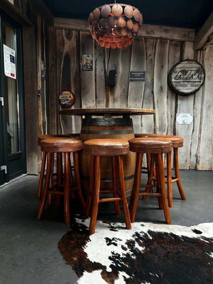 Cognac Lederen Barkrukken - 11 stuks, Huis en Inrichting, Barkrukken, Gebruikt, 60 tot 90 cm, Leer, 5 krukken of meer, Ophalen