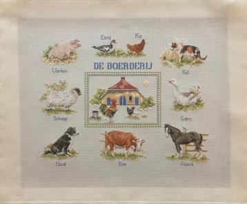 Borduurwerk, zijde, boerderij, dieren, vintage beschikbaar voor biedingen