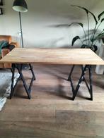 Te koop: houten blad met schragen, Ophalen, Gebruikt