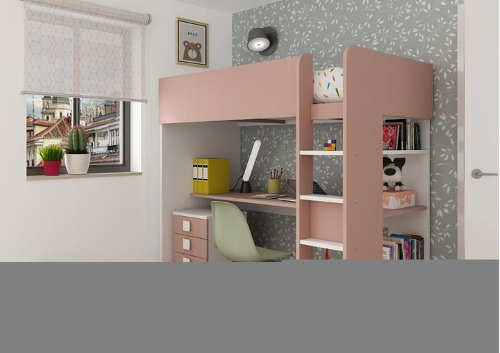 Jules hoogslaper basic met bureau - 90x200 - Oudroze, Huis en Inrichting, Slaapkamer | Stapelbedden en Hoogslapers, Nieuw, Ophalen of Verzenden