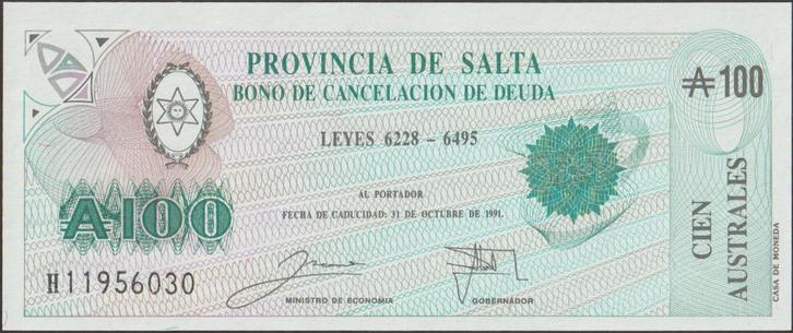 Argentinië 100 australes 1988 UNC p.S2623d (# 800), Postzegels en Munten, Bankbiljetten | Amerika, Los biljet, Zuid-Amerika, Verzenden