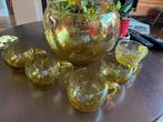 Prachtige vintage/ antiek bowlstel van geel bubbel glas, Antiek en Kunst, Verzenden