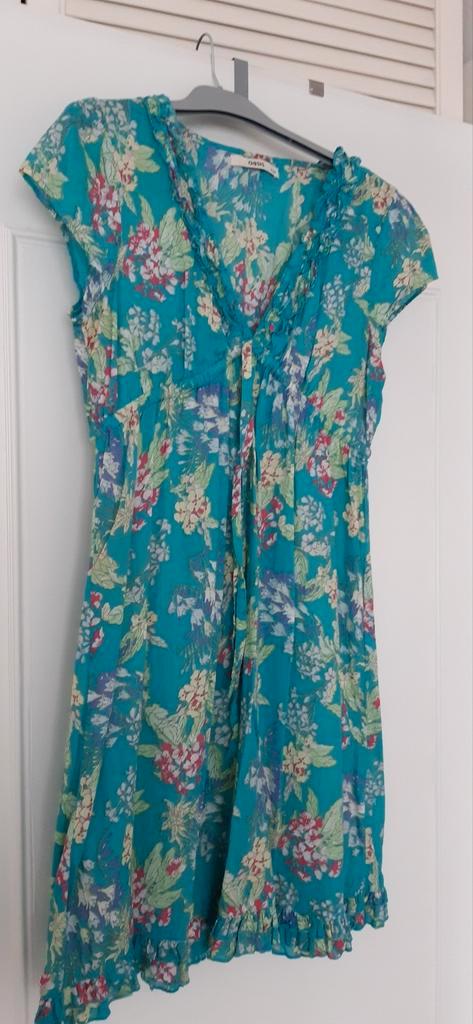 Jurkje oasis - zomers - boho - aqua met bloemen, Kleding | Dames, Jurken, Zo goed als nieuw, Maat 34 (XS) of kleiner, Overige kleuren