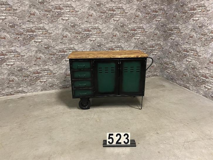 Industriële retro vintage trolley/koffiewagen/dressoir nr523, Huis en Inrichting, Kasten | Dressoirs, Nieuw, 100 tot 150 cm, 50 tot 75 cm