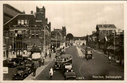 Haarlem - Stationsplein, Verzamelen, Ansichtkaarten | Nederland, Gelopen, Noord-Holland, 1920 tot 1940, Ophalen of Verzenden