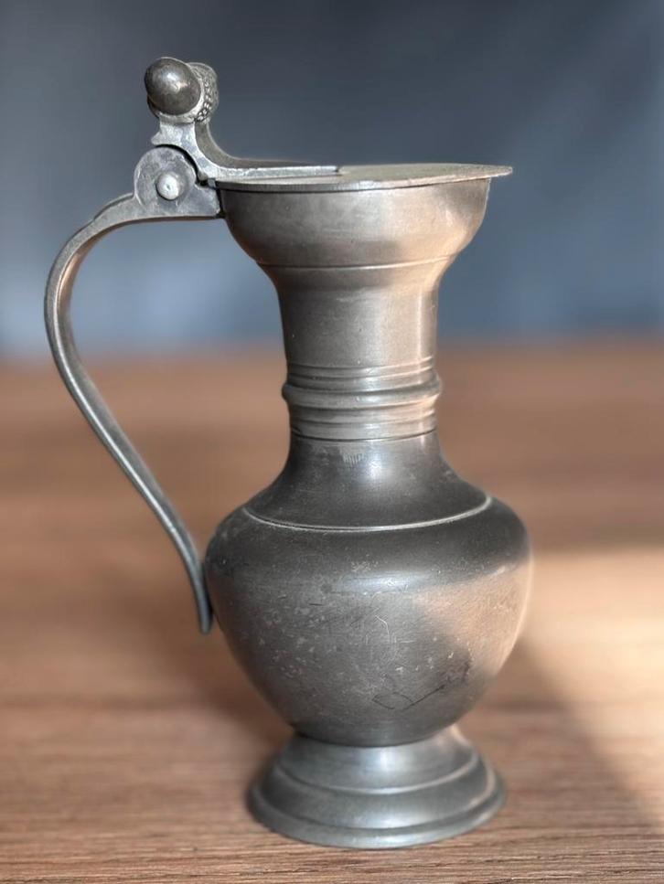 Antieke stijl tinnen kan met deksel – 16 cm hoog, Antiek en Kunst, Antiek | Tin, Ophalen of Verzenden