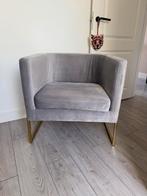 Beliani Sirkka fauteuil - suede grijs met gouden poten, Huis en Inrichting, Ophalen, Minder dan 75 cm, Zo goed als nieuw, Metaal