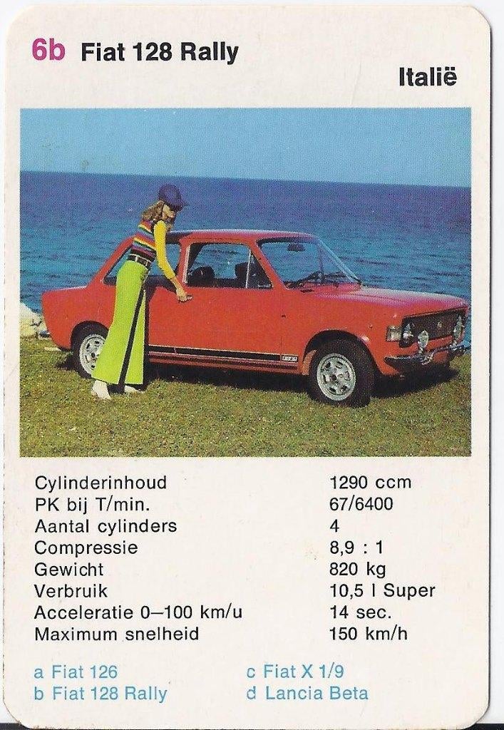 Kw3 autokaartje 6b fiat 128 rally, Verzamelen, Verzenden, Zo goed als nieuw, Auto's