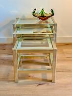 Vintage Italiaans design nestelende tafeltjes, Minder dan 55 cm, Gebruikt, Vierkant, Glas