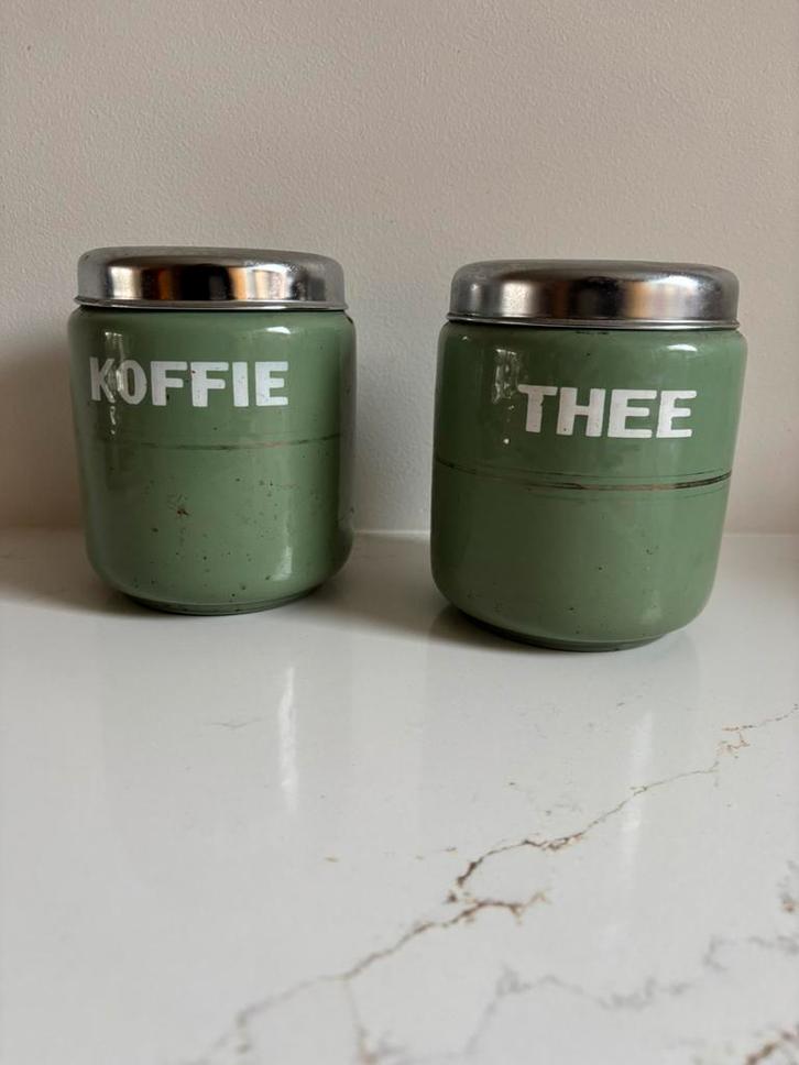 Vintage emaille voorraadpotten - Thee & Koffie, Huis en Inrichting, Keuken | Keukenbenodigdheden, Gebruikt, Ophalen of Verzenden