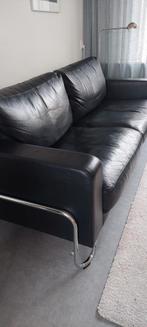 Vintage Gispen AD 3-zits bank zwart Toledo leer, Ophalen, Gebruikt, Vintage, Driepersoons