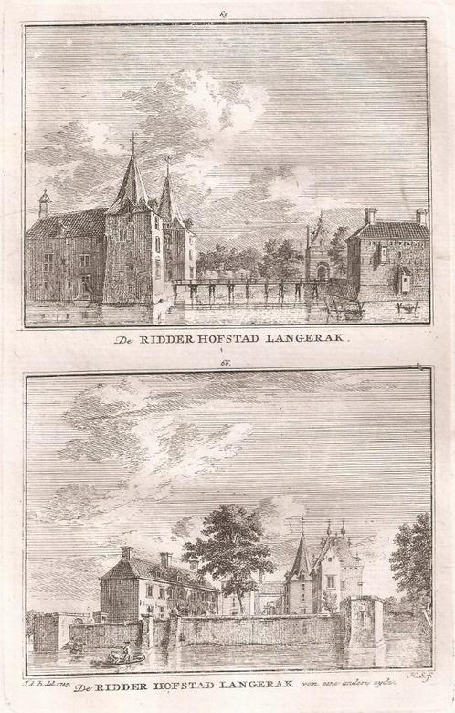 De Ridder Hofstad Langerak en van ene ander kant 1745spilman, Antiek en Kunst, Kunst | Etsen en Gravures, Ophalen of Verzenden