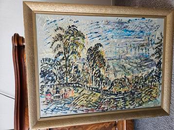 Schitterend Frans landschap, pointilistisch on olieverf beschikbaar voor biedingen