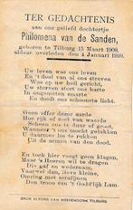 Sanden Philomena 1909  Tilburg 1910, Ophalen of Verzenden, Bidprentje