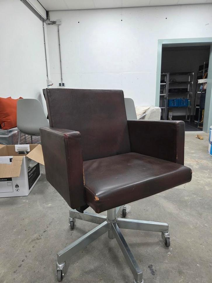 Lensvelt bureau stoel, Huis en Inrichting, Stoelen, Gebruikt, Eén, Leer, Metaal, Bruin, Ophalen