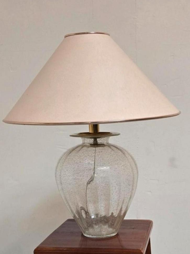Vintage tafellamp spijkerglas lampenvoet messing Hollywood, Huis en Inrichting, Lampen | Tafellampen, Gebruikt, Minder dan 50 cm