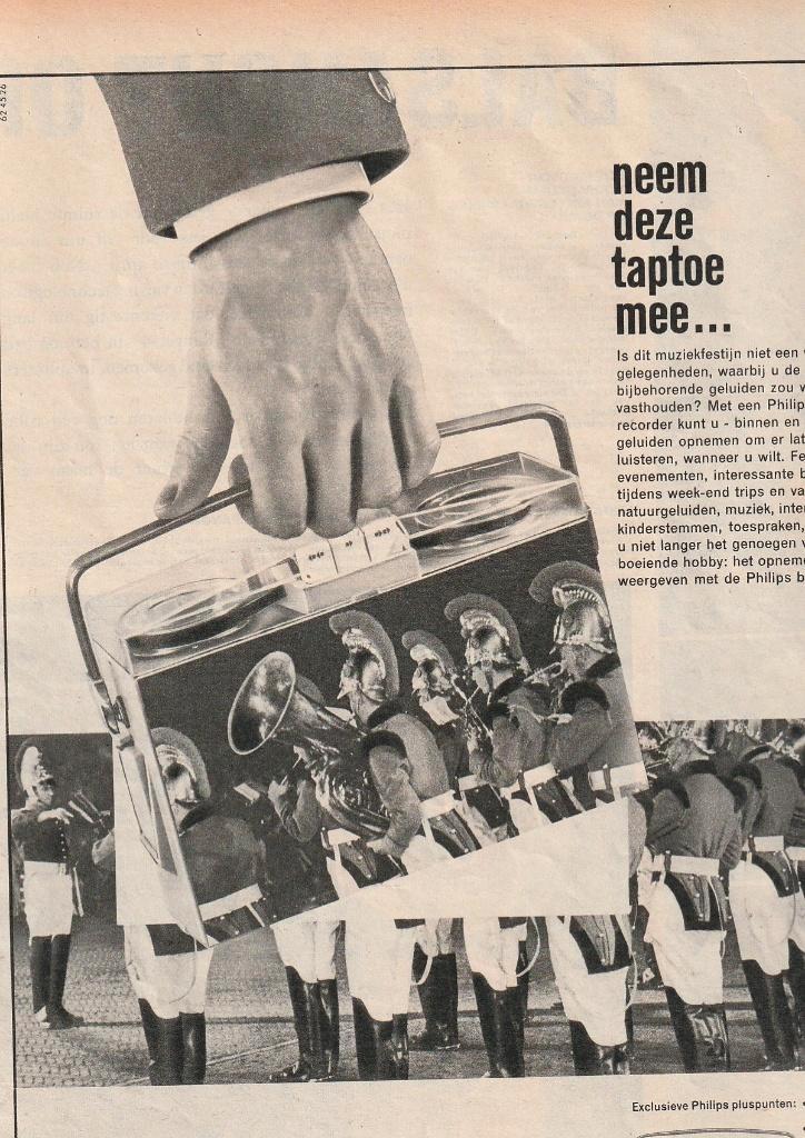 Retro reclame 1962 Philips bandrecorder taptoe muziek, Verzamelen, Retro, Overige typen, Verzenden