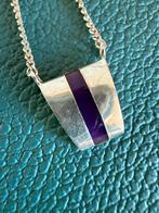 R332/Zilveren KALKE ketting met paarse amethist inleg, Gebruikt, Verzenden, Paars, X