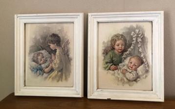 2 leuke brocante prentjes met kinderen beschikbaar voor biedingen