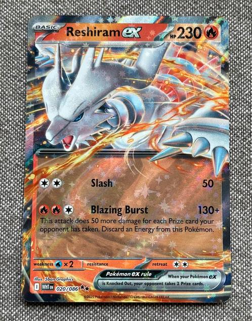 Pokémon 2025 | White Flare | Reshiram Ex 020/086, Hobby en Vrije tijd, Verzamelkaartspellen | Pokémon, Nieuw, Losse kaart, Foil