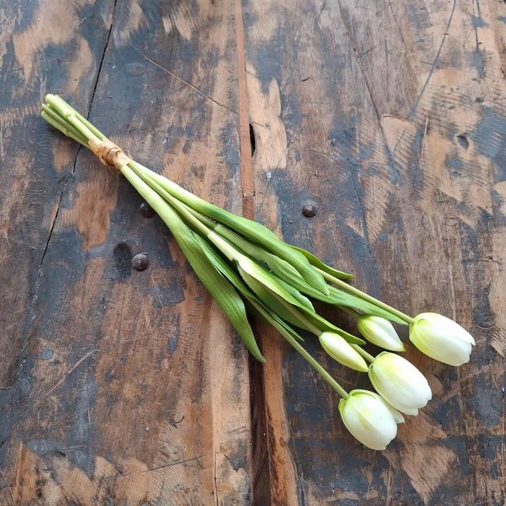 Bos van 5 Real touch tulpen Creme 43cm, Huis en Inrichting, Woonaccessoires | Kunstplanten en Kunstbloemen, Nieuw, Binnen, Ophalen of Verzenden