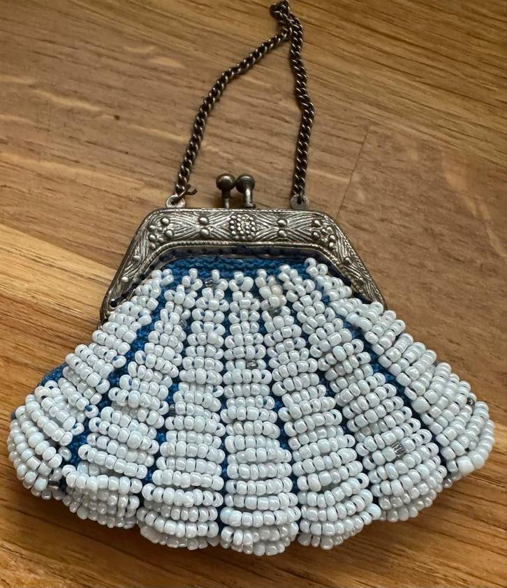 Vintage Kralen Avondtasje Blauw/Wit, Antiek en Kunst, Antiek | Kleding en Accessoires, Ophalen of Verzenden