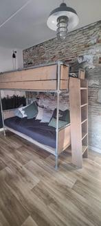 Hoogslaper en bureau van steigerhout en steigerbuis frame, Huis en Inrichting, Slaapkamer | Stapelbedden en Hoogslapers, Eenpersoons
