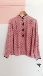 Oud roze vintage blouse met zwarte stippen polka dots, Verzenden, Maat 42/44 (L), Roze, Erfie