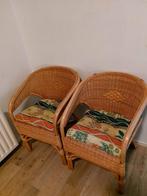 2 rotan stoelen met kussentjes, Huis en Inrichting, Stoelen, Ophalen, Gebruikt, Twee, Bruin
