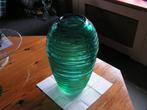 blauwgroene glazen draadglas vaas mondgeblazen, Overige kleuren, Ophalen of Verzenden, Minder dan 50 cm, Glas
