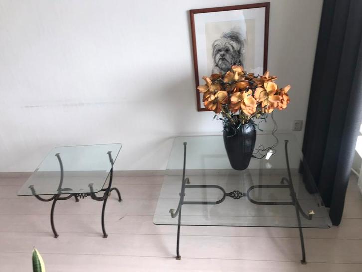 Vintage glazen tafelset art deco jugendstil, Huis en Inrichting, Tafels | Salontafels, Zo goed als nieuw, Ophalen