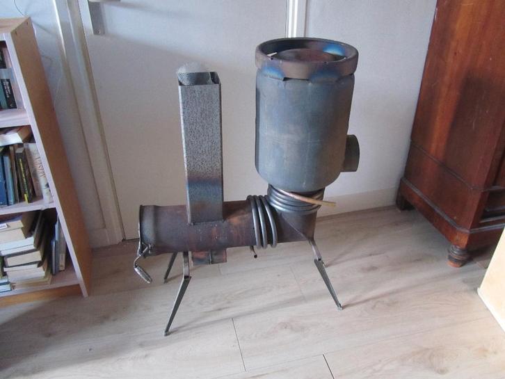 houtkachel rocket stove, Huis en Inrichting, Kachels, Gebruikt, Vrijstaand, Houtkachel, Hout, Ophalen
