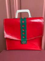 Vintage retro rood groene handtas / schooltas met stiksels, Sieraden, Tassen en Uiterlijk, Tassen | Schooltassen, Schoudertas