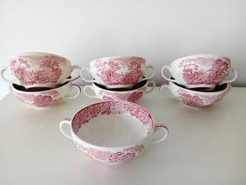 7 soepkommen Engels rood Enoch Wedgwood Woodland puntgaaf beschikbaar voor biedingen