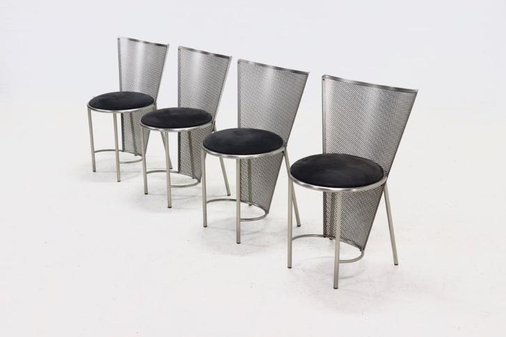 Frans van Praet Stoelen Belgo Chrom Jaren 80 90 Design, Huis en Inrichting, Stoelen, Gebruikt, Vier, Metaal, Ophalen