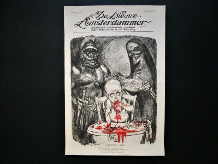 Spotprent litho Jan Sluijters De Nieuwe Amsterdammer 1915, Antiek en Kunst, Kunst | Litho's en Zeefdrukken, Ophalen of Verzenden