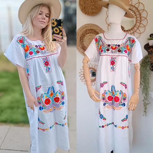 Vintage Mexicaanse geborduurde jurk romy Boomsma hippie, Kleding | Dames, Jurken, Zo goed als nieuw, Maat 46/48 (XL) of groter